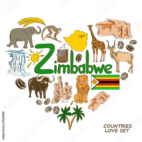 Zimbabwe symbols in heart shape concept