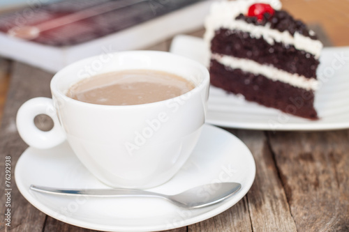 cup of coffee and chocolate cake