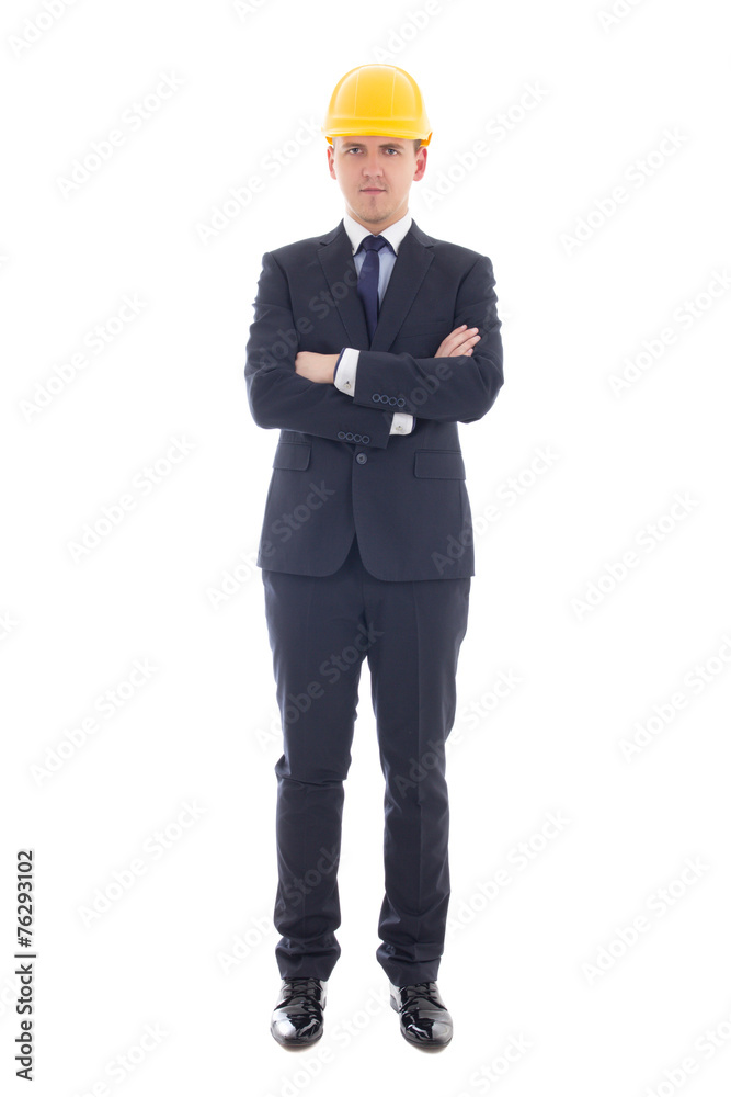 full length portrait of handsome business man in yellow builder' full length portrait of handsome business man in yellow builder'