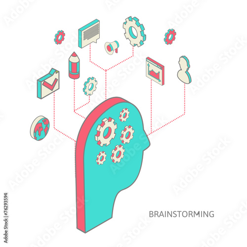 isometric style vector illustration brainstorming process