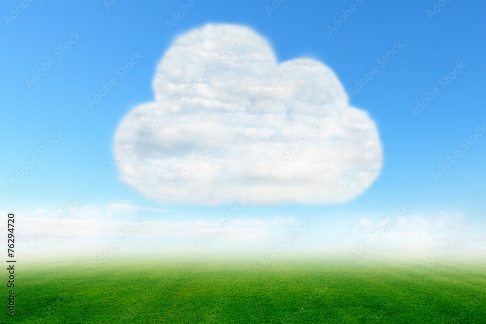 Cloud icon design with blue sky and green field Cloud icon design with blue sky and green field