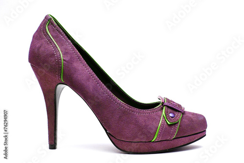 Purple and Green High Heels on a White Background