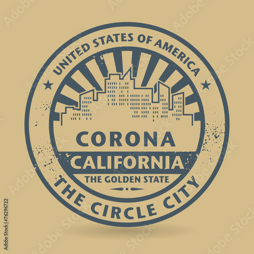 Grunge rubber stamp with name of Corona, California