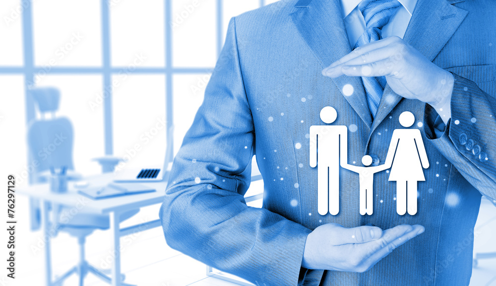businessman protecting family Insurance concept businessman protecting family Insurance concept