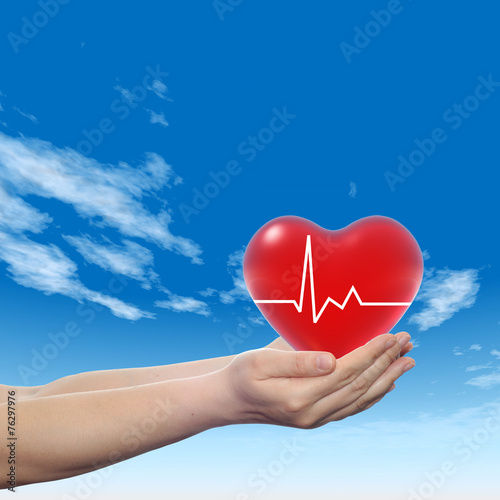 3D conceptual heart with pulse held in hands