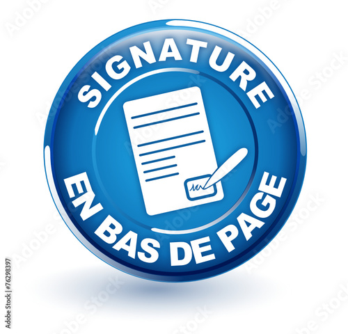 signature en bas de page sur bouton bleu