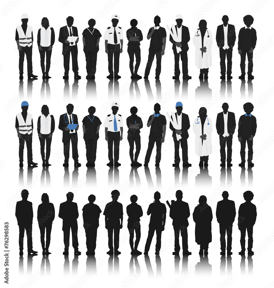 Silhouettes People Diverse Occupations Careers Concept