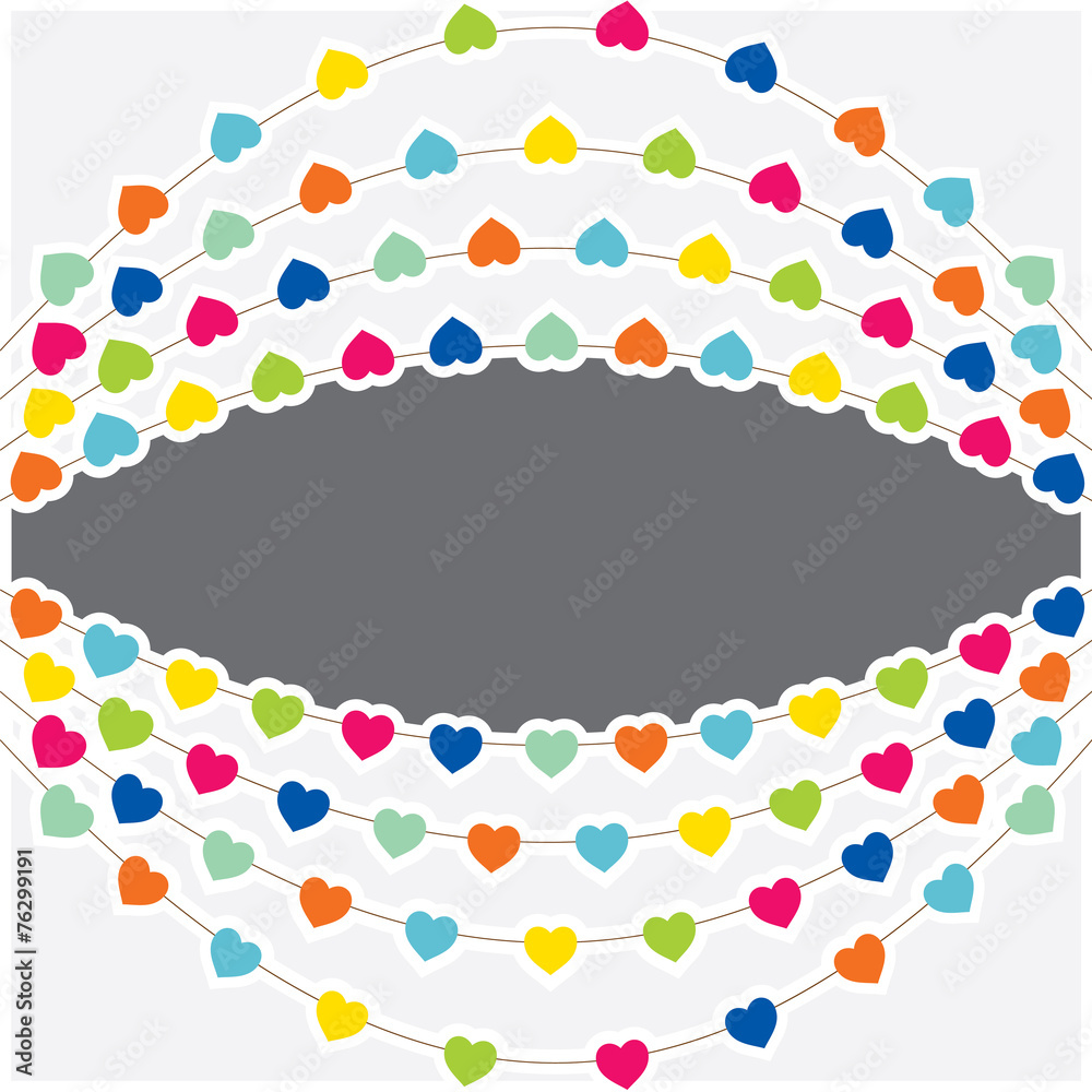 colorful heart shape flag with confetti design vector