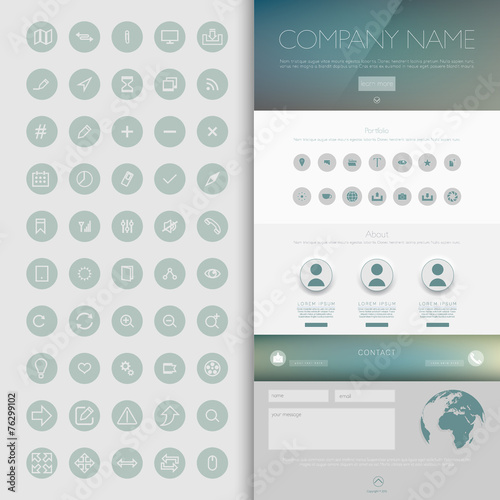 One page website design template. All in one set for website des