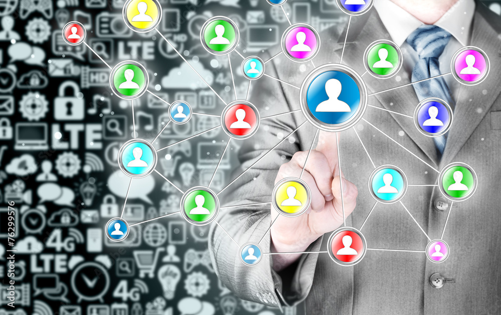 man hand pressing social media icon man hand pressing social media icon