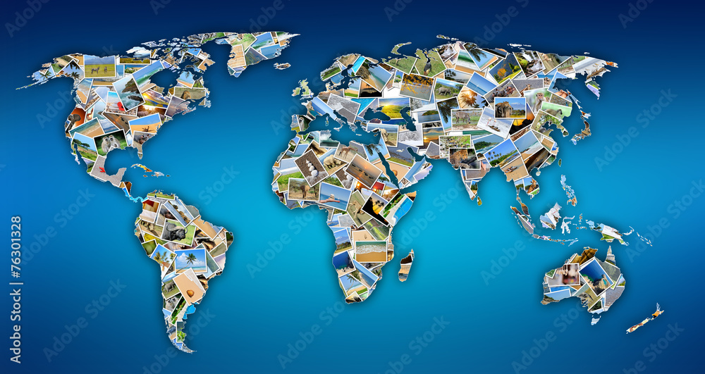 World map with photos Stock Photo - 1000 F 76301328 AXBq1Vcvu23IEL0RYYBDwF4UxJm6UMXU