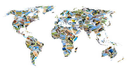 World map with photos