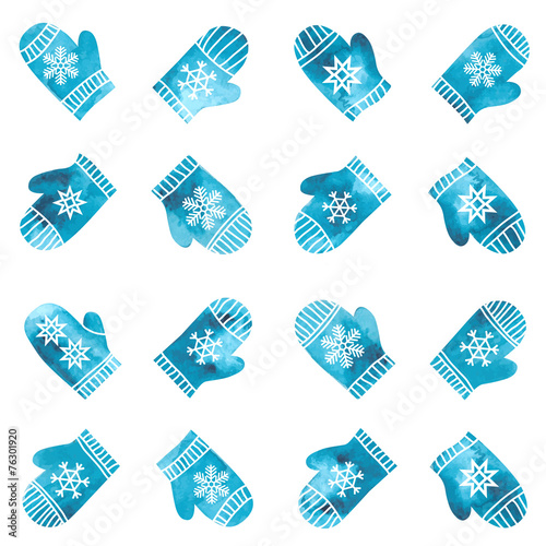Watercolor pattern with mittens .