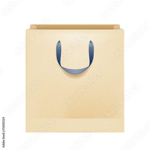 Blank brown paper bag with black handles.