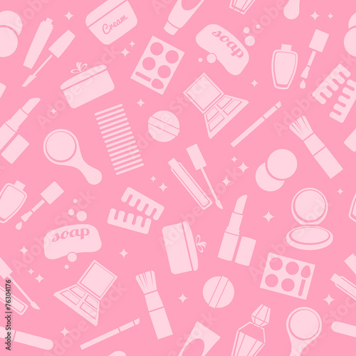 Cosmetics and toiletry icons seamless pattern.