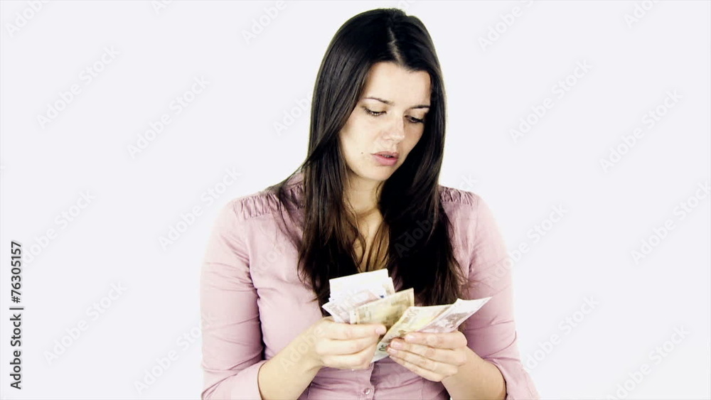 Woman unhappy about not having enough money isolated slow motion Woman unhappy about not having enough money isolated slow motion