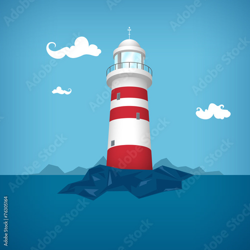 Lighthouse in the sea, vector illustration