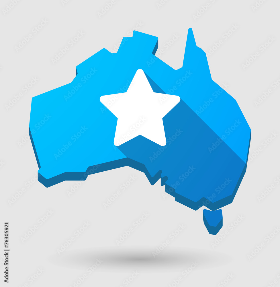 Long shadow Australia map icon with a star Long shadow Australia map icon with a star