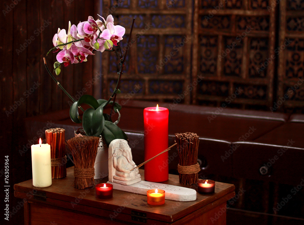 Spa still life with aromatic candles