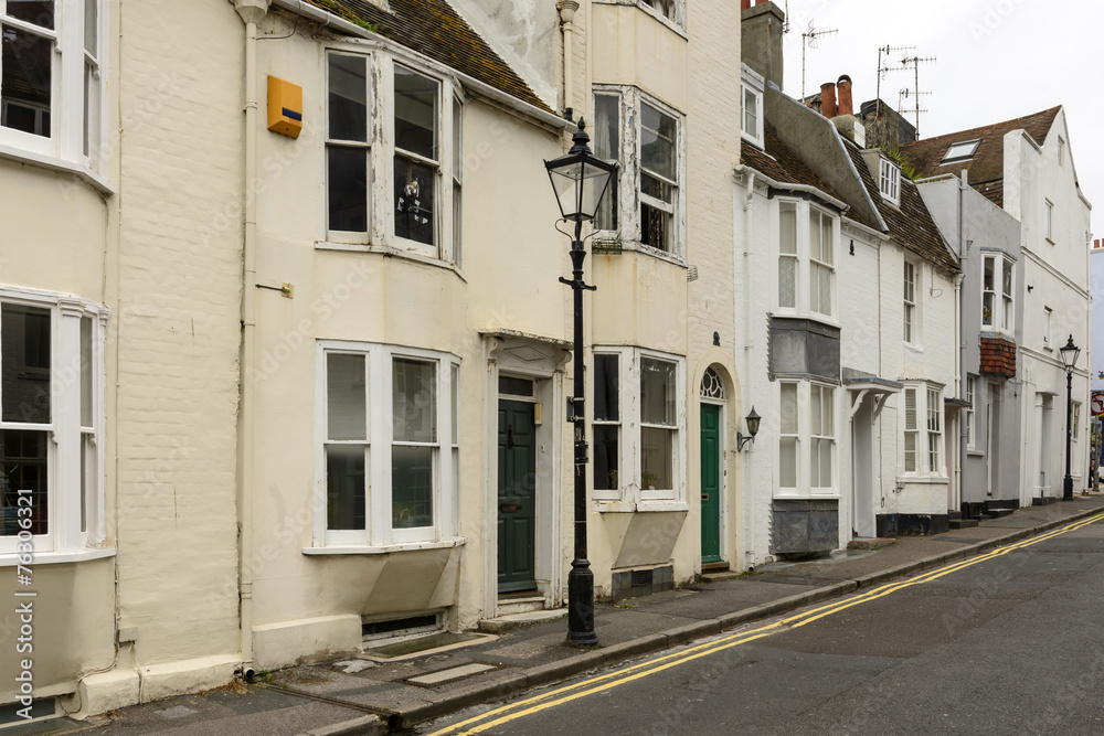 lamppost and old houses at Brighton, East Sussex