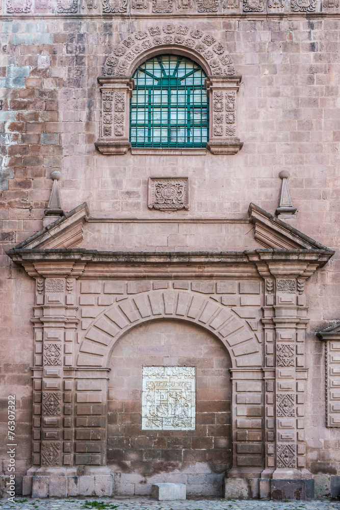 facade details of Iglesia del Triunfo  Cuzco Peru