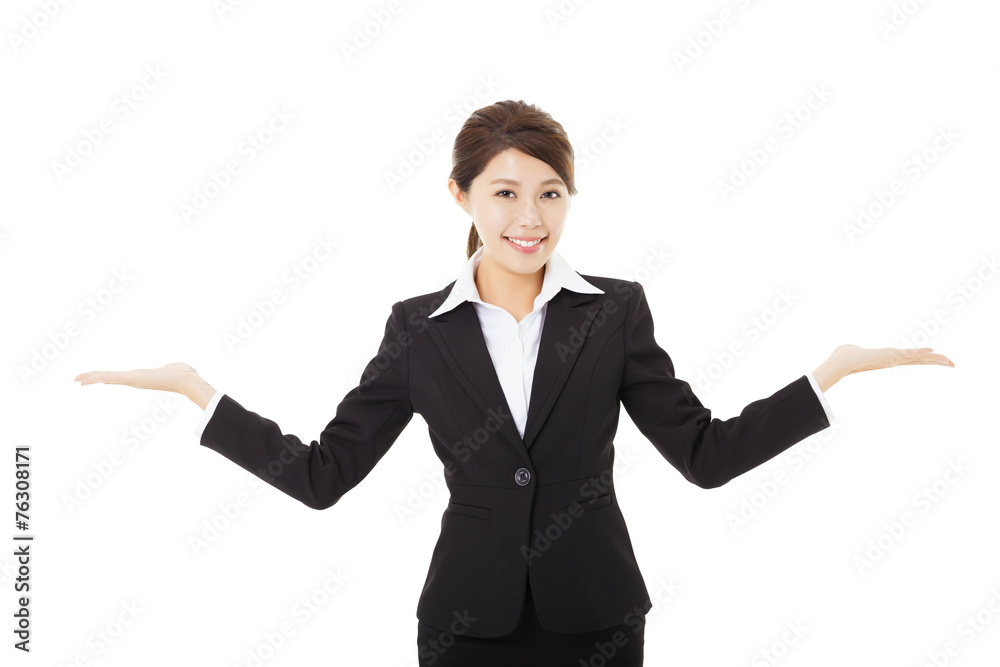 young smiling businesswoman with showing gesture young smiling businesswoman with showing gesture