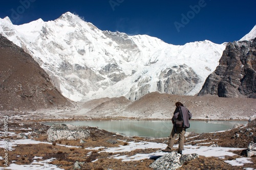 man watching cho oyu - cho oyu base camp - nepal