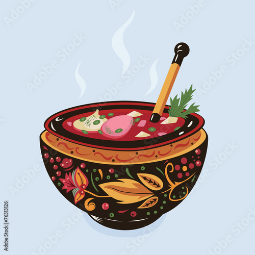 Vector illustration of traditional Ukrainian soup Borsch