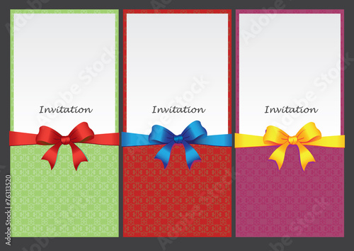 Three invitation inset cards with ribbon decoration