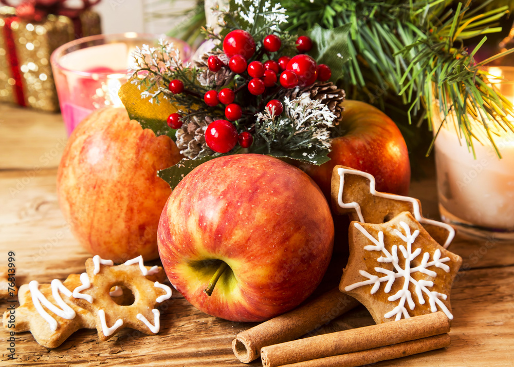 Apple, Gingerbread and Spices with Christmas Decoration