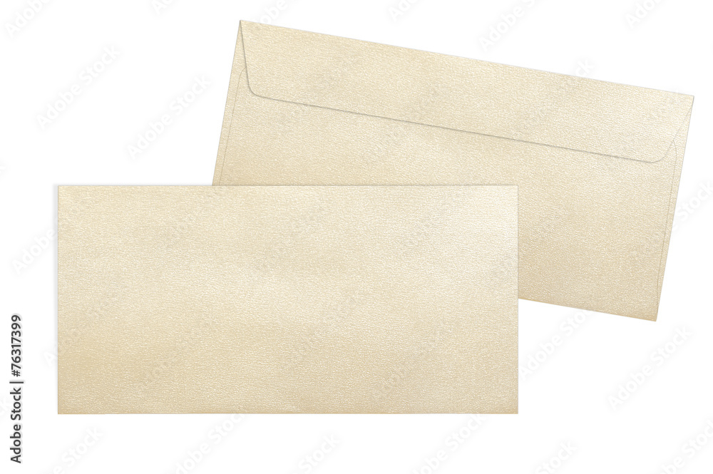 Gold envelopes E65 format isolated on white background - obrazy, fototapety, plakaty 