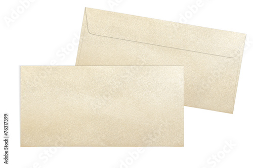 Gold envelopes E65 format isolated on white background photo