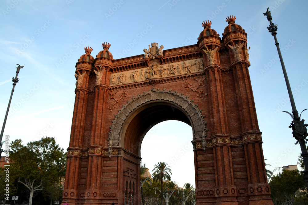 Closeup of Arc de Triomf in the city of Barcelona, Spain