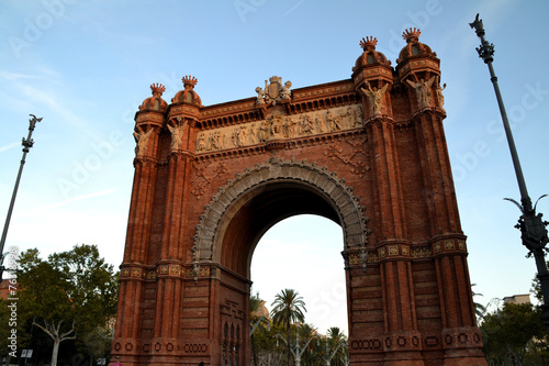 Closeup of Arc de Triomf in the city of Barcelona, Spain