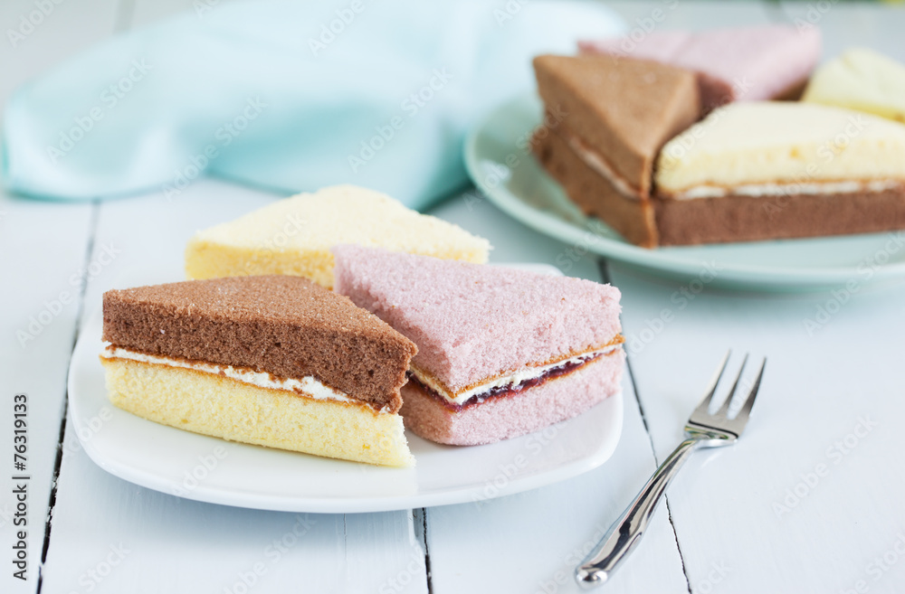 pieces of chiffon cake on plate for snack pieces of chiffon cake on plate for snack