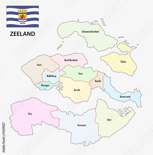 province zeeland administrative map with flag photo