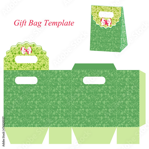 Green gift bag template with floral pattern