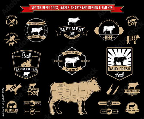 Vector Beef Logos, Labels, Charts and Design Elements