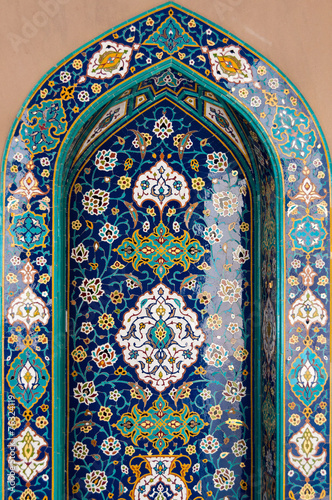Blue Islamic mosaic tiles in mosque, Muscat, Oman