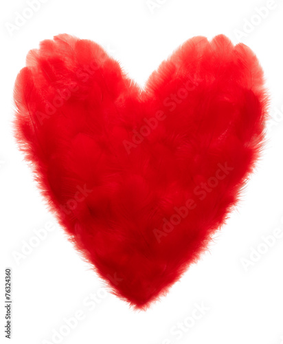 Valentines Day. Heart shaped made of Red feathers