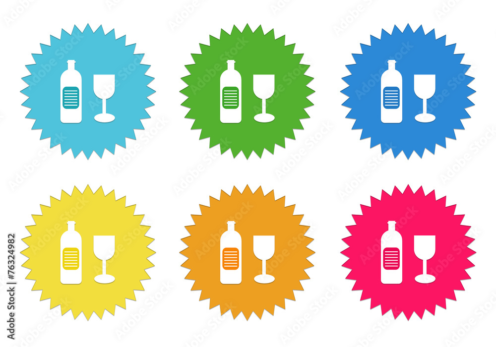 Set of colorful stickers icons with drink symbol Set of colorful stickers icons with drink symbol