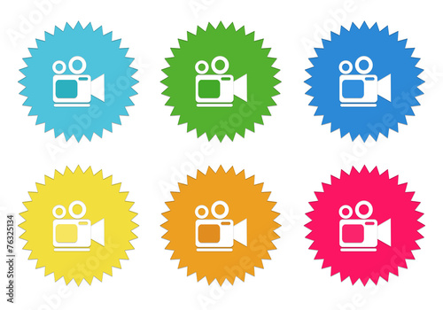 Set of colorful stickers icons with camcorder symbol