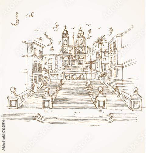 piazza di spagna in rome hand draw photo