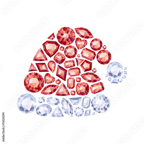 Santa hat made of gemstones - red and white.