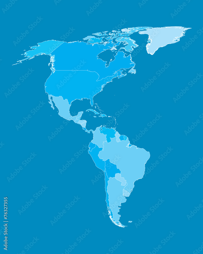 Naklejka premium Vector Map - America Countries Cyan