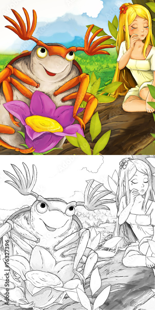 Naklejka premium Cartoon fairy tale scene - coloring illustration