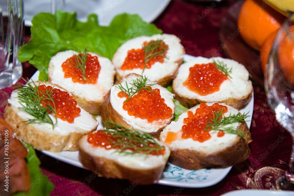 sandwich with red caviar sandwich with red caviar