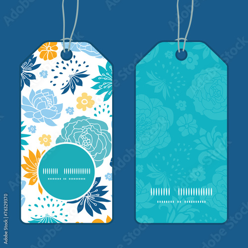 Vector blue and yellow flowersilhouettes vertical round frame