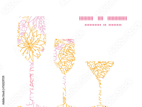 Vector flowers outlined three wine glasses silhouettes pattern