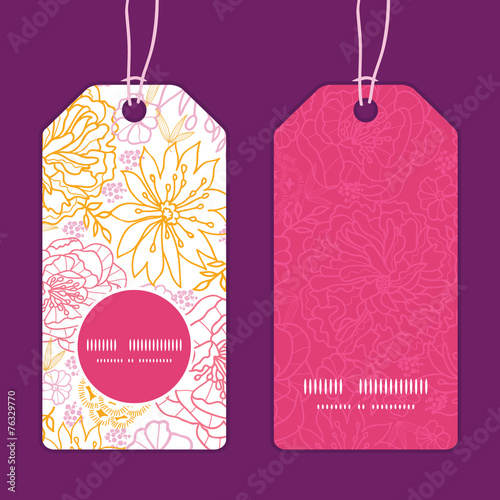 Vector flowers outlined vertical round frame pattern tags set